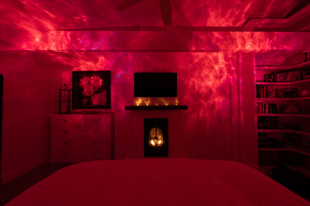 bedroom with red blisslights evolve effect