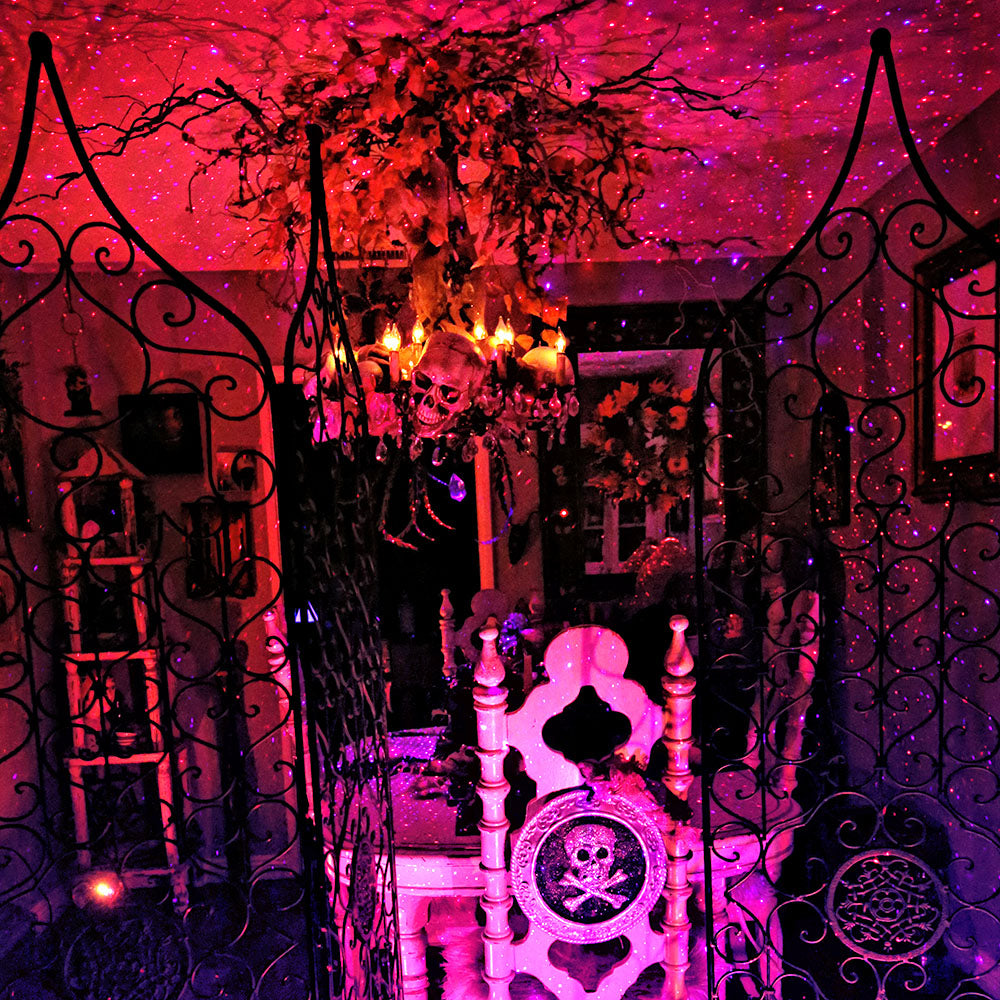 spooky halloween decor with red lighting
