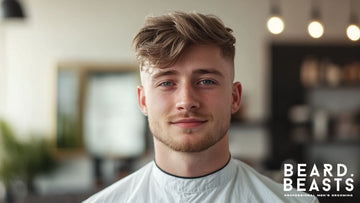 A young man with a stylish high fade undercut, featuring longer textured hair swept casually to one side on top, paired with a sharp and clean fade on the sides. 