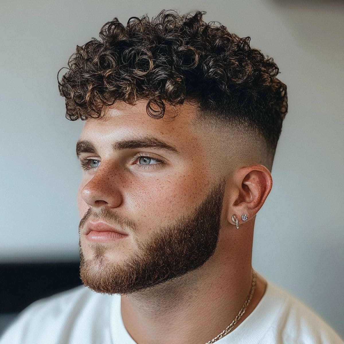 Handsome man with a trendy haircut and a well-groomed beard.