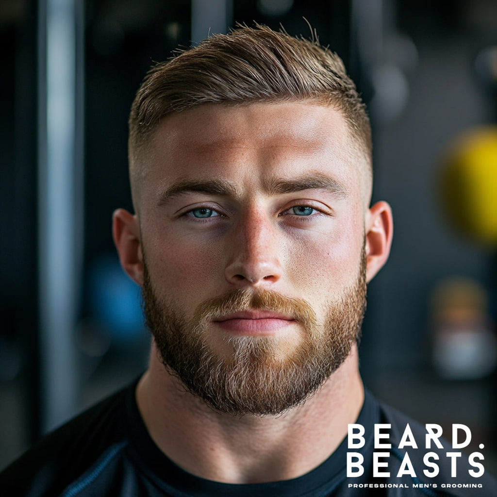 Close-up of a man with a textured fade haircut, a popular choice among athletic hairstyles for men. The style features a clean fade on the sides with a slightly longer, textured top, perfect for a sporty yet stylish look. Ideal for active individuals, this hairstyle balances low-maintenance care with a modern, sharp appearance, making it gym and office-ready.