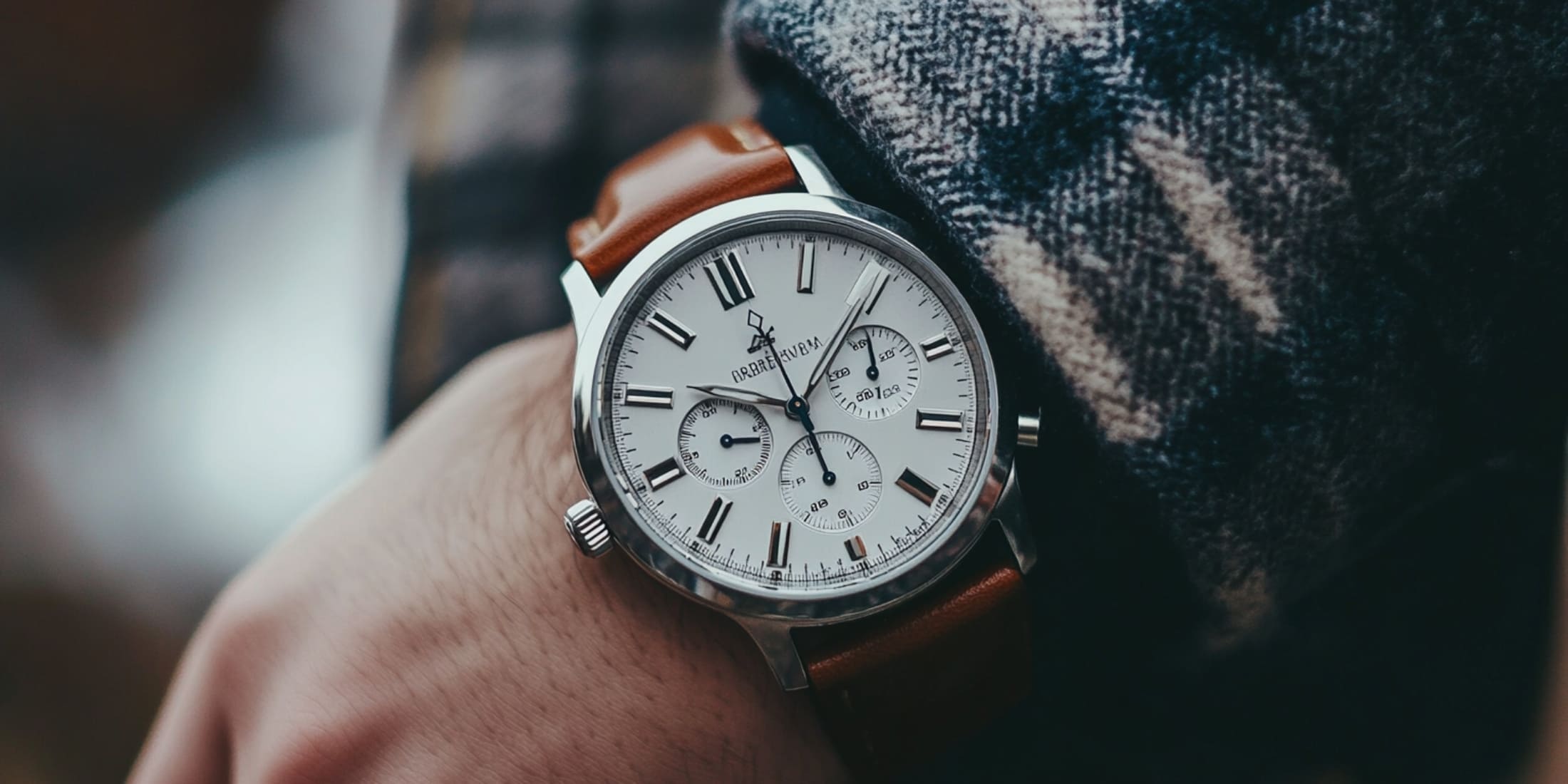 A close-up of a stylish wristwatch with a brown leather band, symbolizing time management. This image highlights the importance of valuing time, one of the crucial habits of successful men, emphasizing effective scheduling and productivity.