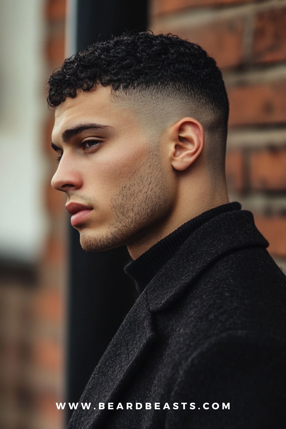 Curly Hair with Fade Hairstyle - A modern gentleman's haircut featuring short, defined curls on top with a smooth fade on the sides, creating a sharp and stylish look.