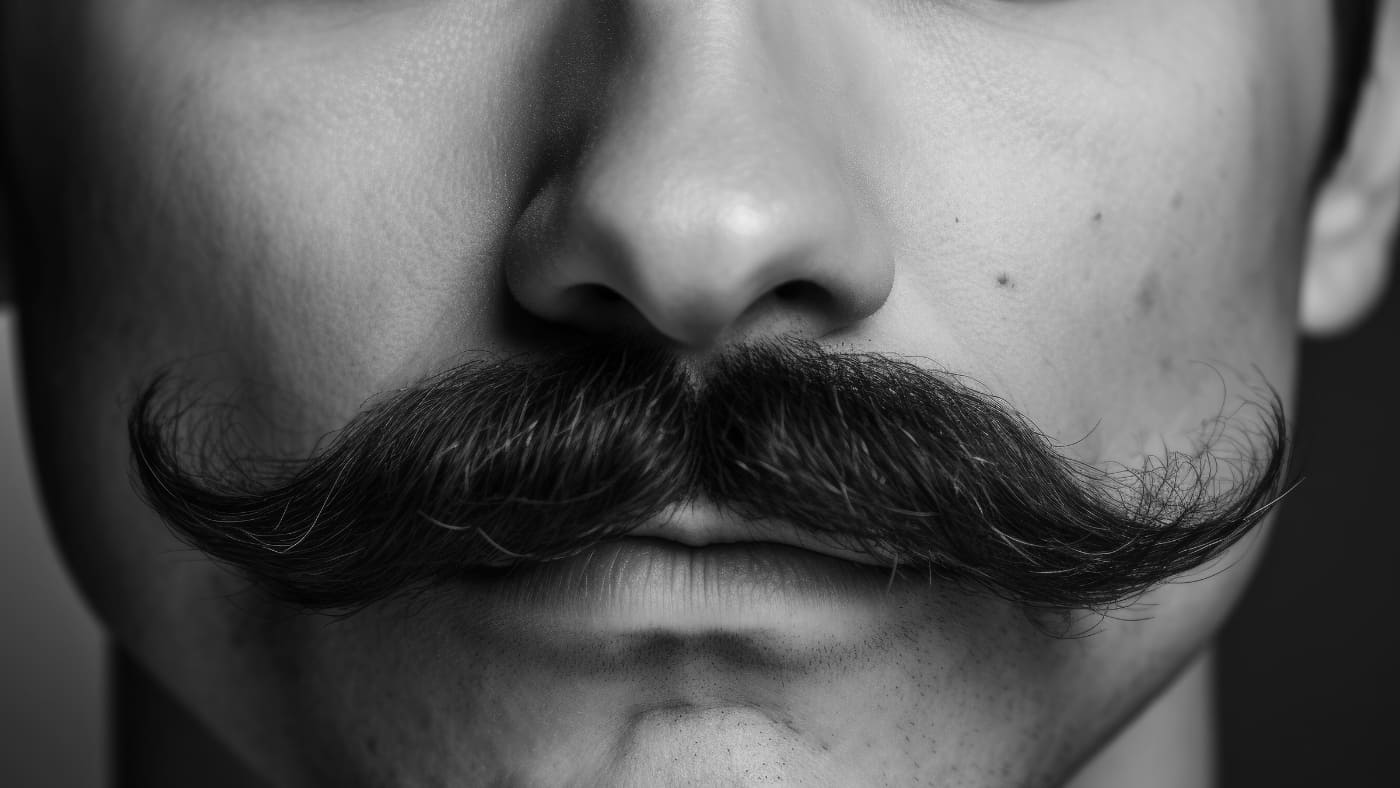 Man with a perfectly trained and twisted mustache showcasing how to style and maintain facial hair