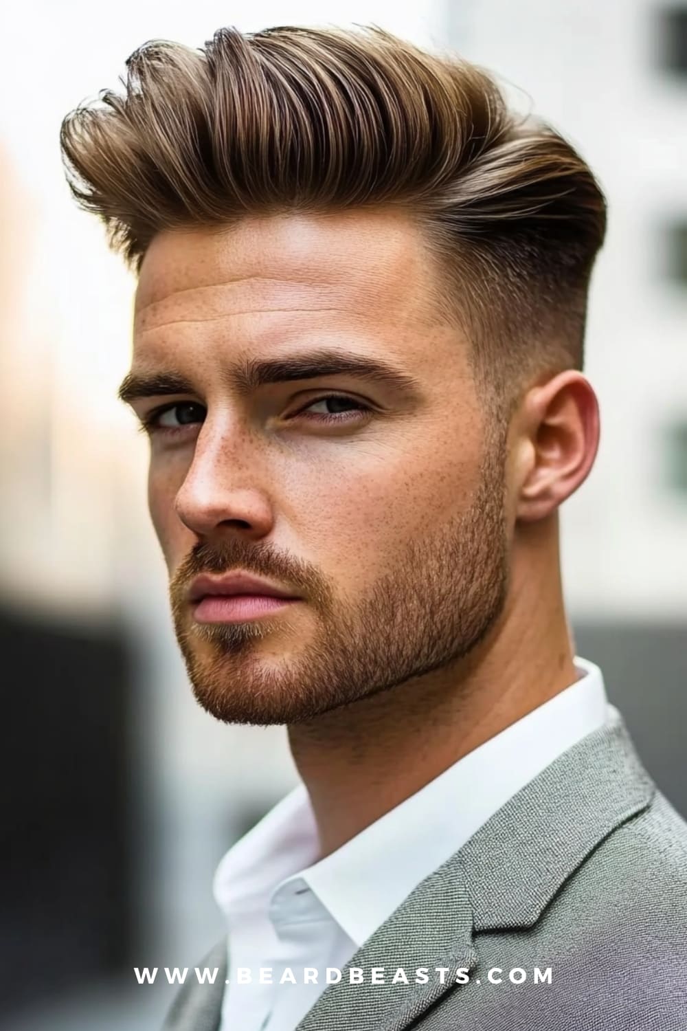 Edgy faux hawk hairstyle for men with square faces, featuring spiked volume on top and faded sides, perfect for adding height and drawing attention to strong facial features for a bold, modern look.