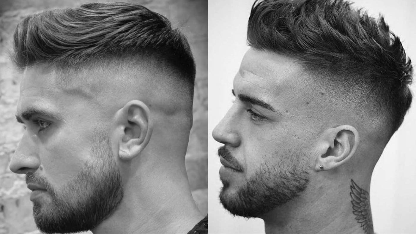 two men with high fade haircuts, representing their hairstyle in the mid fade vs high fade debate