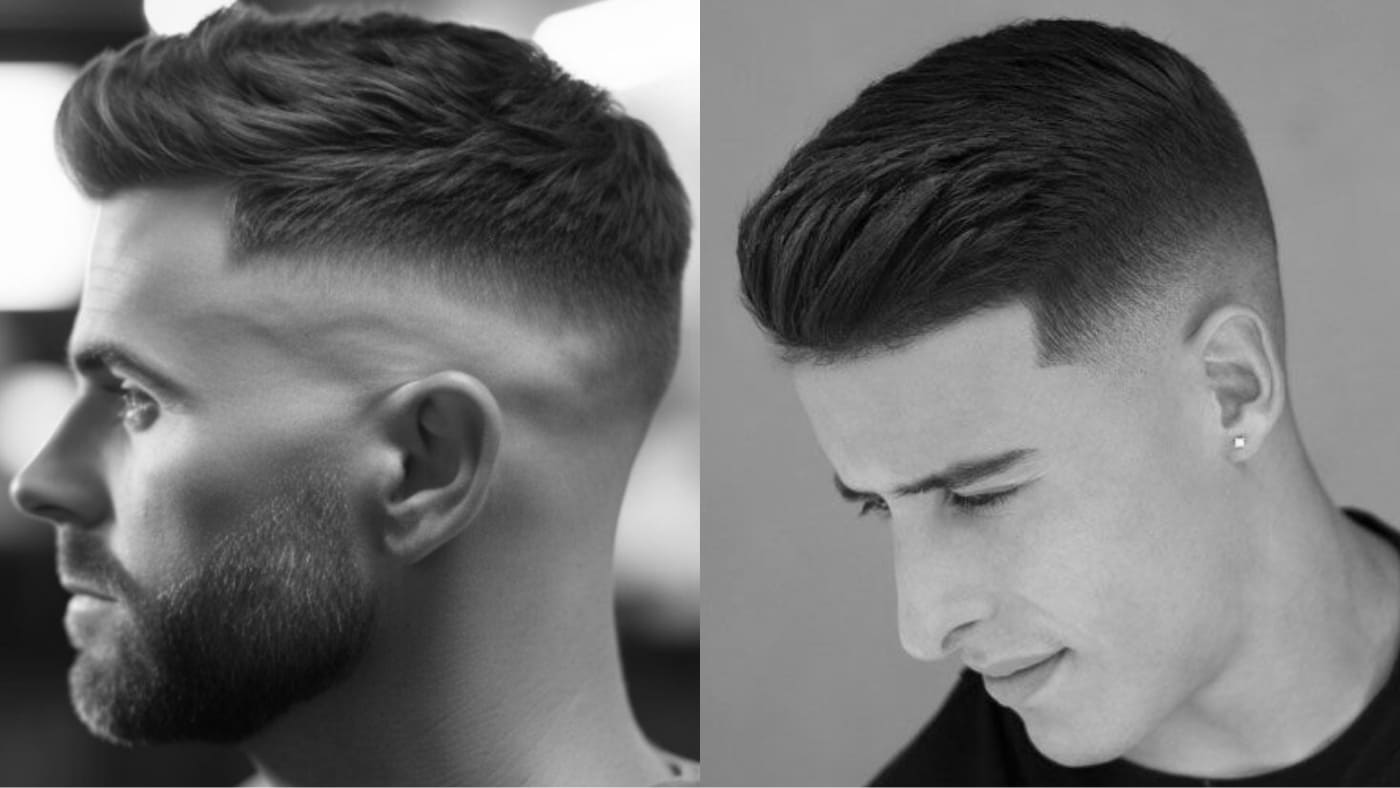 pictures of two men with mid fades, representing in the mid fade vs high fade debate