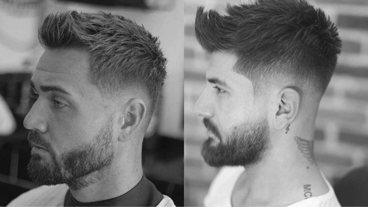 two men with mid fades, presenting one part of the mid fade vs low fade debate