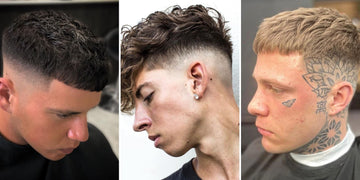 A collage of three men showcasing different textured crop haircuts. Each hairstyle emphasizes the versatility and trendy appeal of the textured crop haircut.