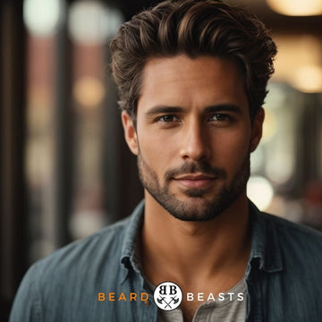 Stylish man with a number 2 beard length and wavy hair featured as the cover image for Beard Beasts' article on beard style, maintenance, and grooming tips.