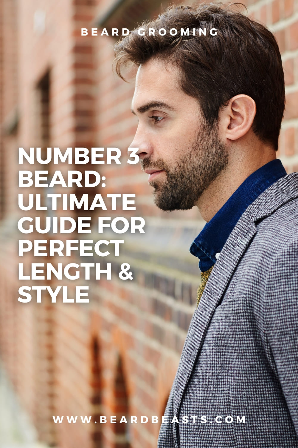 Man with a number 3 beard length looking away thoughtfully, highlighting the ultimate guide for perfect beard grooming and style on BeardBeasts.com