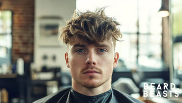 A man with a low fade textured top haircut, featuring thick, tousled hair on top styled with messy layers for a bold and modern appearance. 