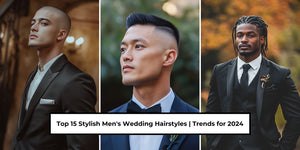 Featured image showcasing a selection of the top 15 stylish men's wedding hairstyles for 2024.