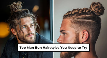 A striking featured image showcasing two distinct man bun hairstyles side by side.