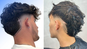 Side-by-side comparison of two men with burst fade mohawk haircuts. Both styles highlight voluminous, wavy hair on top with sharp, clean fades for a bold and creative look.