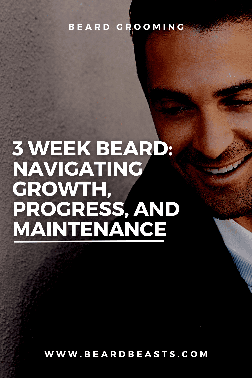 Man with a well-groomed 3 week beard, illustrating the article '3 Week Beard: Growth, Progress Expectations, and Maintenance Tips' for Pinterest sharing.